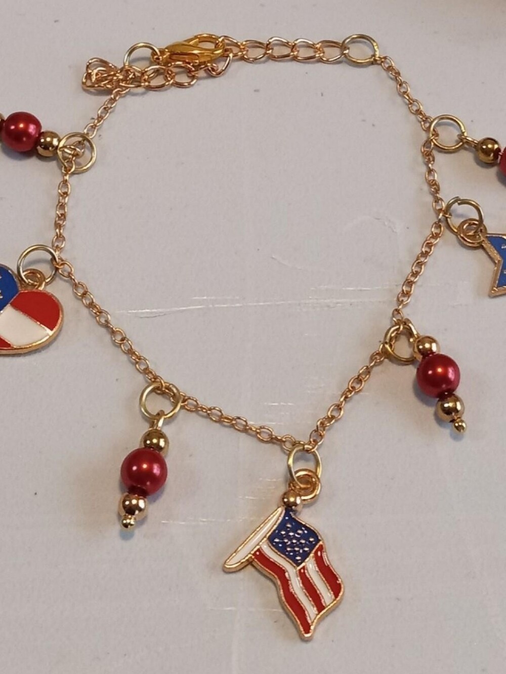 Patriotic Charm Bracelet With Red Beaded Accents